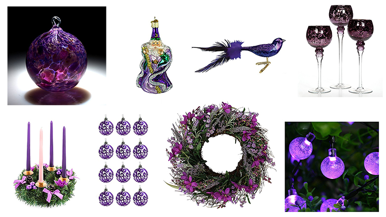 Pair Purple Grape Bunch Old World Blown Glass Christmas Ornament